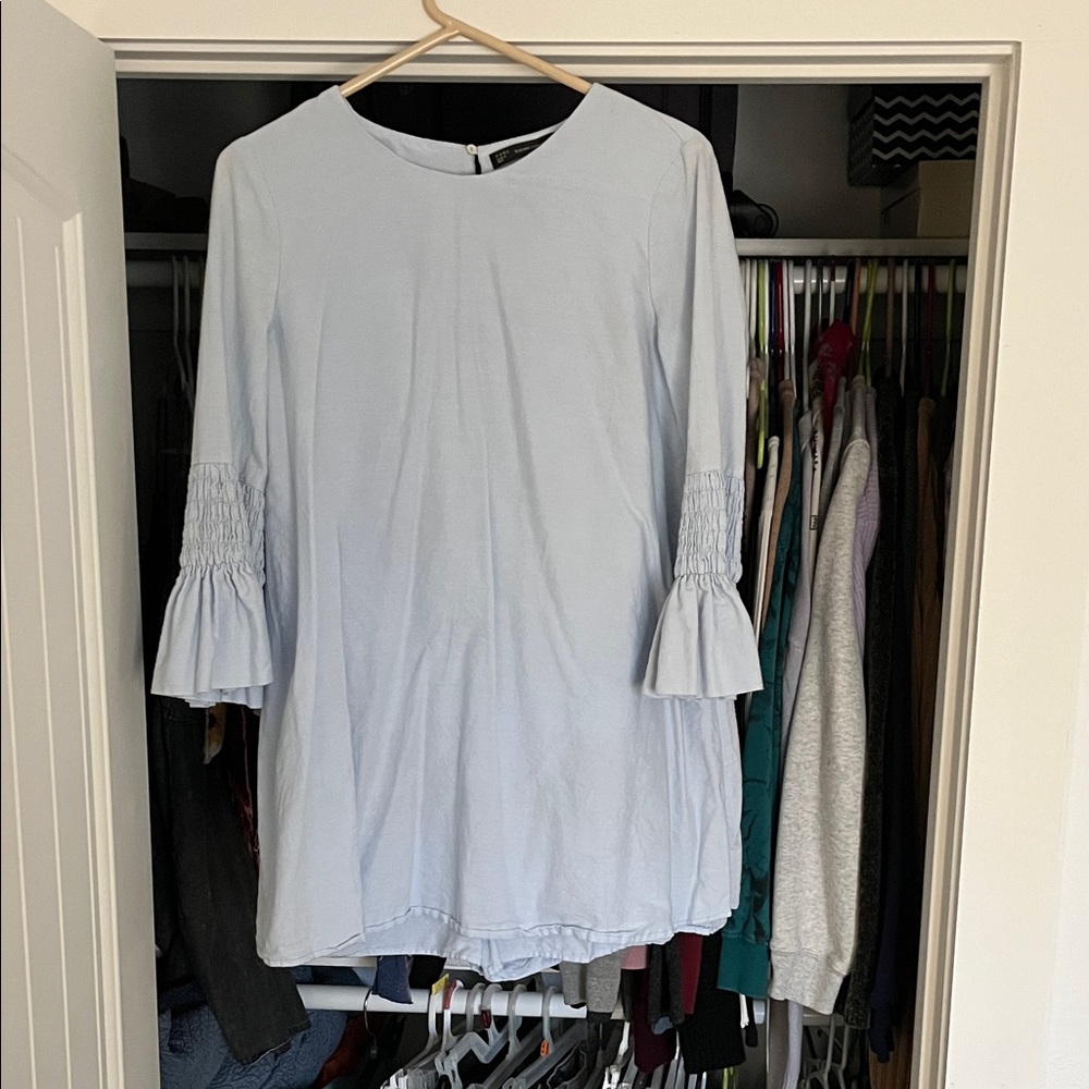 Zara Sky Blue Romper Dress with Flared Sleeves
